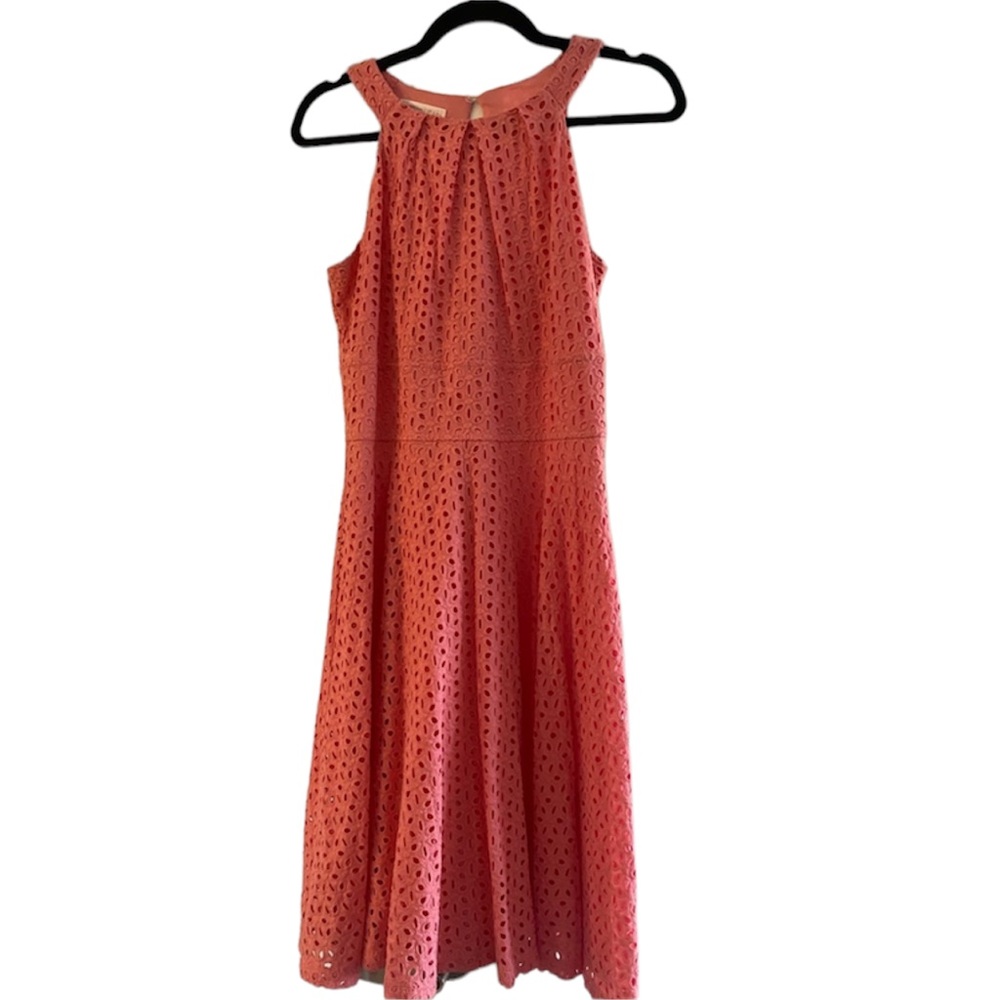 Brand Unknown, Empire Waist Sleeveless Bubblegum Pink Eyelet Detail A-Line Dress